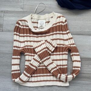 Billabong Brown and Cream Striped Crew Neck Sweater